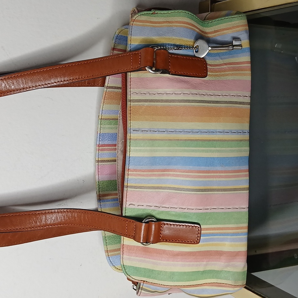 Fossil Multi Color Striped Hand Bag Y2k - image 2